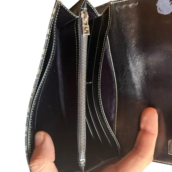 Authentic Vintage Fendi Zucchino Canvas Long Wallet - Navy & Beige - EUC - Picture 5 of 15